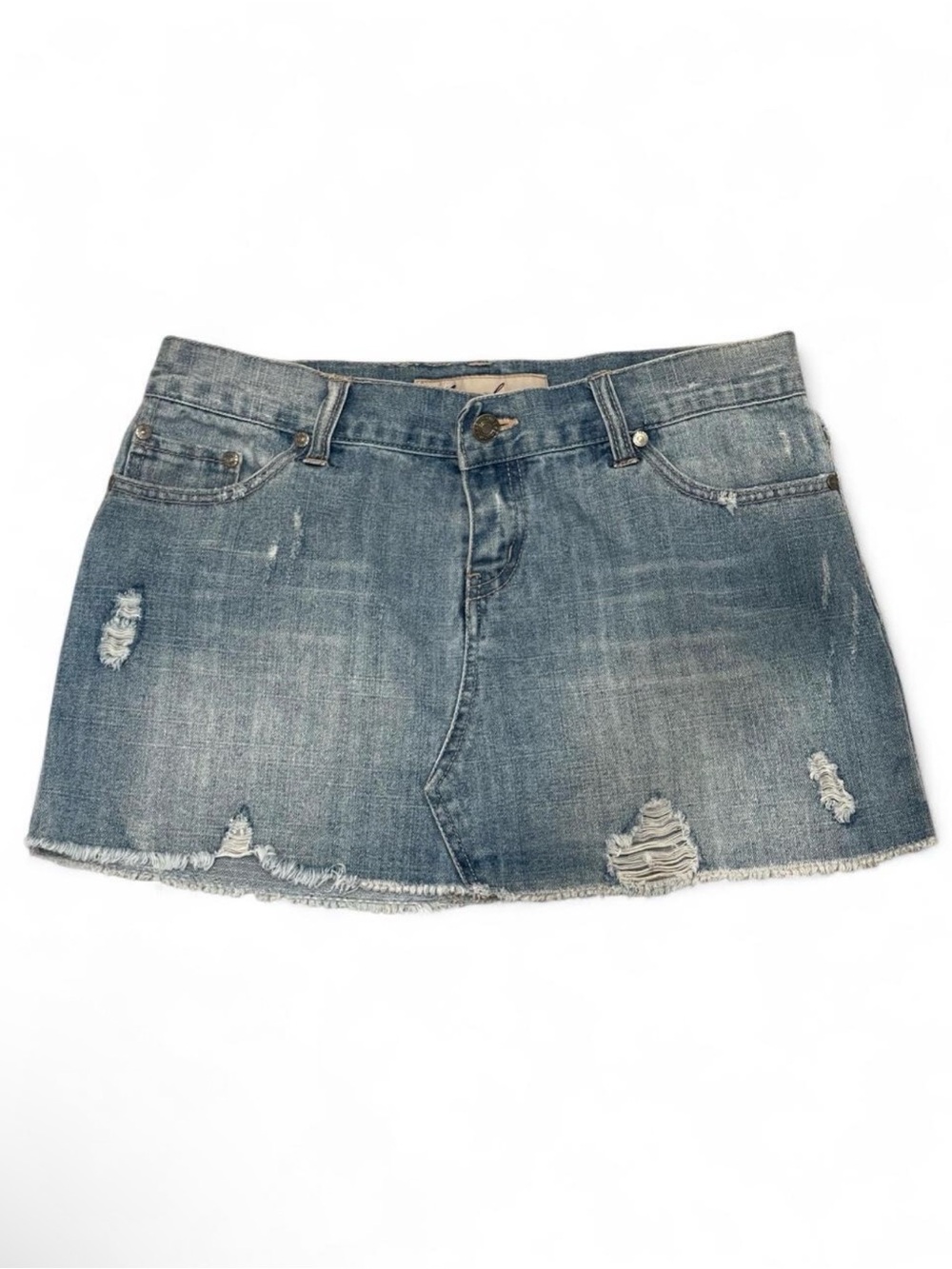 Wet Seal Distressed Denim Mini Skirt - Light Blue